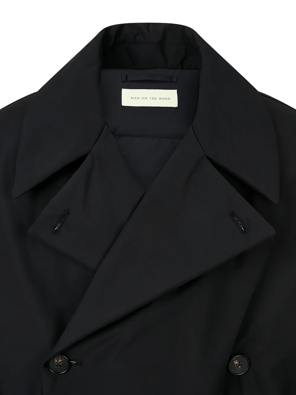 Man On The Boon. Padded Double Trench Coat In Black