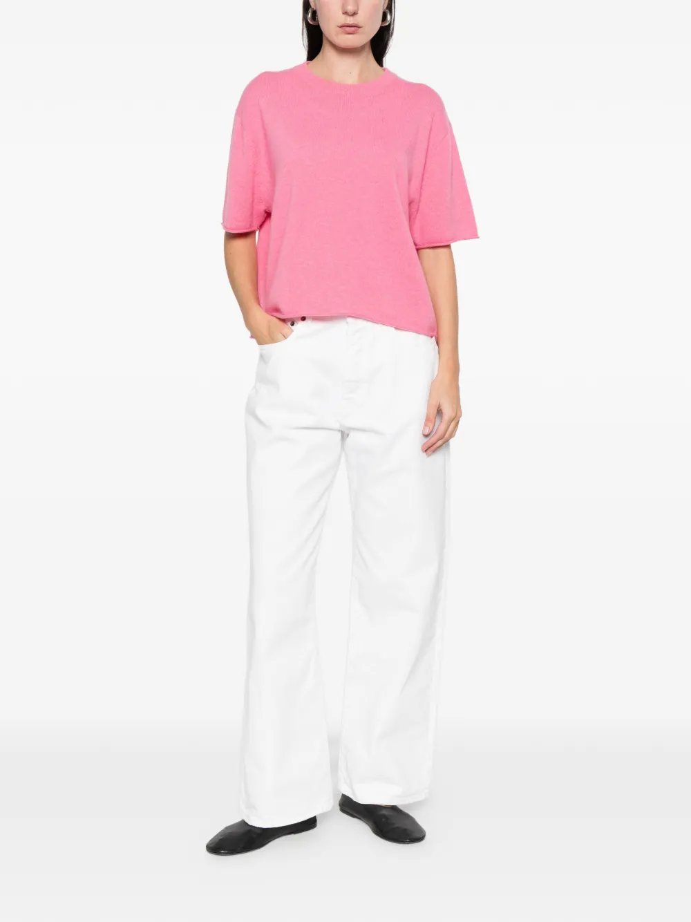 Lisa Yang Raw-hem Short-sleeve Sweater In Pink