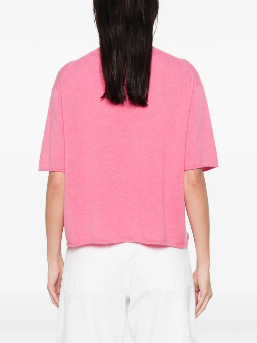 Lisa Yang Raw-hem Short-sleeve Sweater In Pink