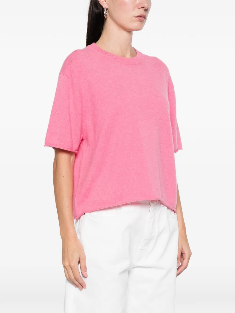 Lisa Yang Raw-hem Short-sleeve Sweater In Pink