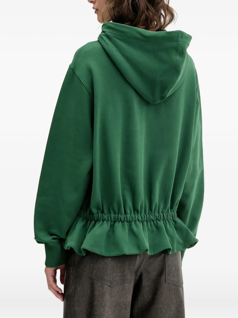 Stine Goya Hoodie met trekkoordsluiting en ruches Groen