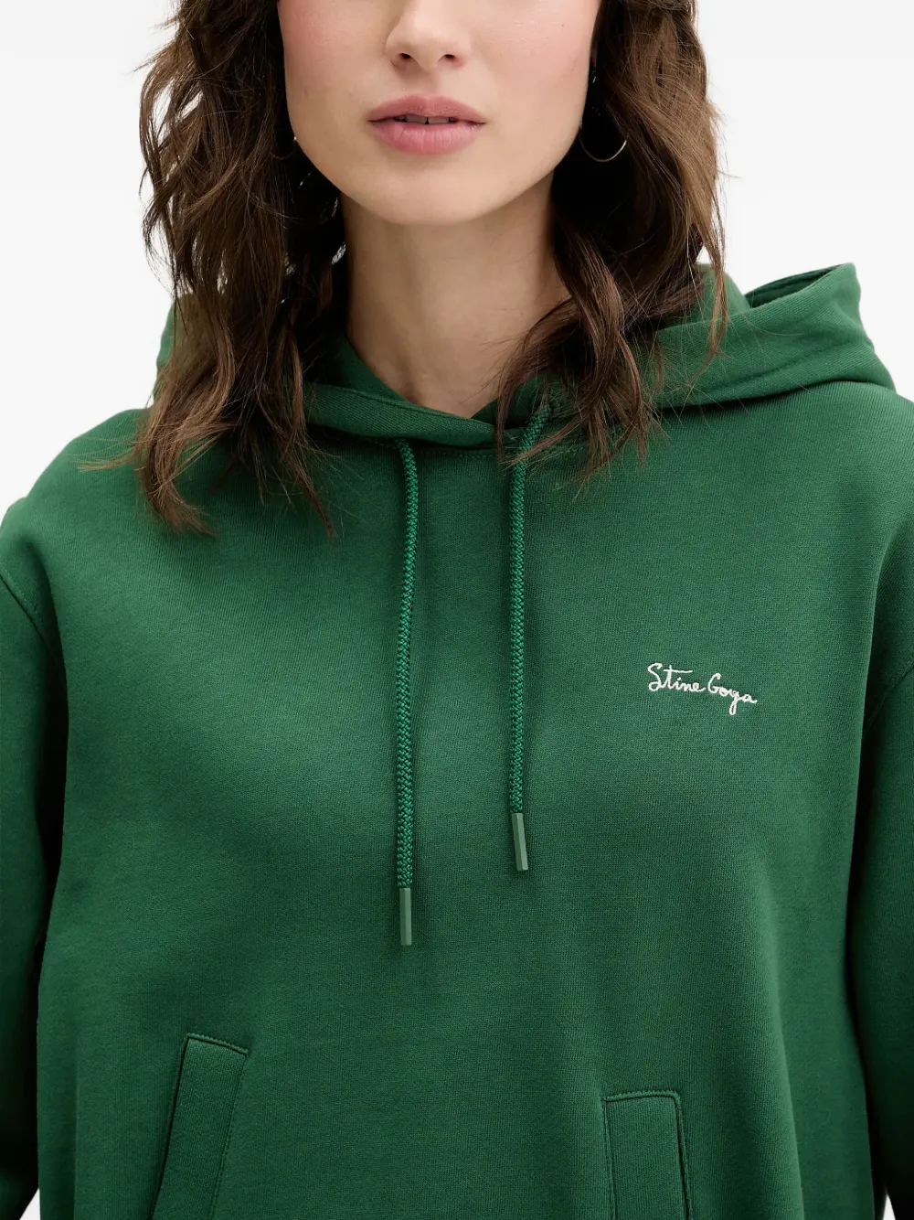 Stine Goya Hoodie met trekkoordsluiting en ruches Groen