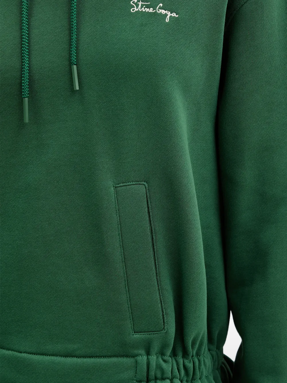Stine Goya Hoodie met trekkoordsluiting en ruches Groen