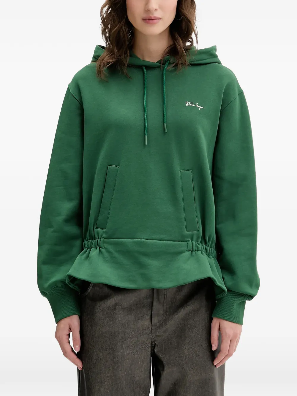 Stine Goya drawstring-fastening ruffled hoodie - Green