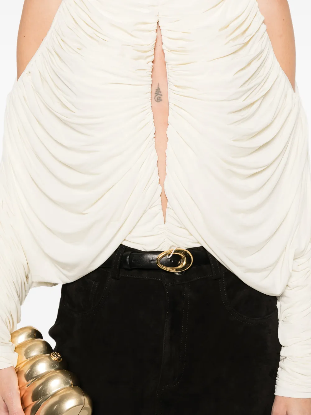 Francesco Murano Ruched Keyhole Top In Neutral