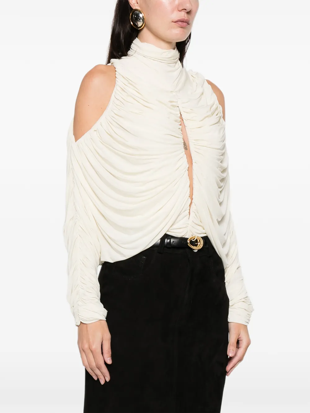 Francesco Murano Ruched Keyhole Top In Neutral