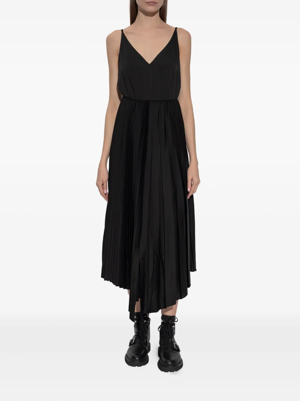 AllSaints Jax geplooide midi-jurk met ritsdetail - Zwart