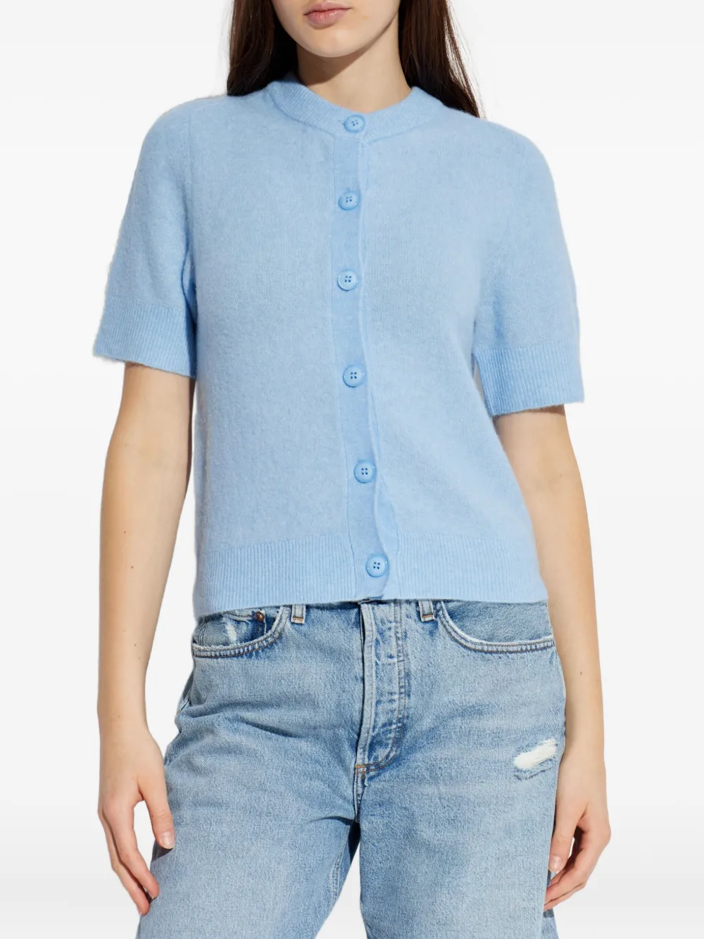 Samsoe & Samsoe Sanoura Button Short-sleeve Cardigan In Blue