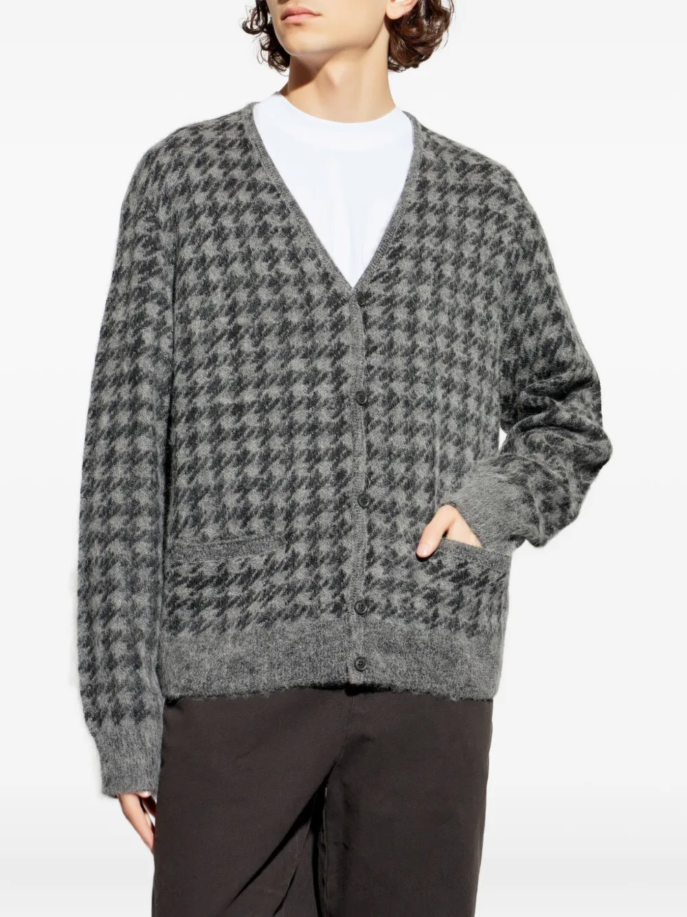  Allsaints Zain Houndstooth-pattern Cardigan - Grey 