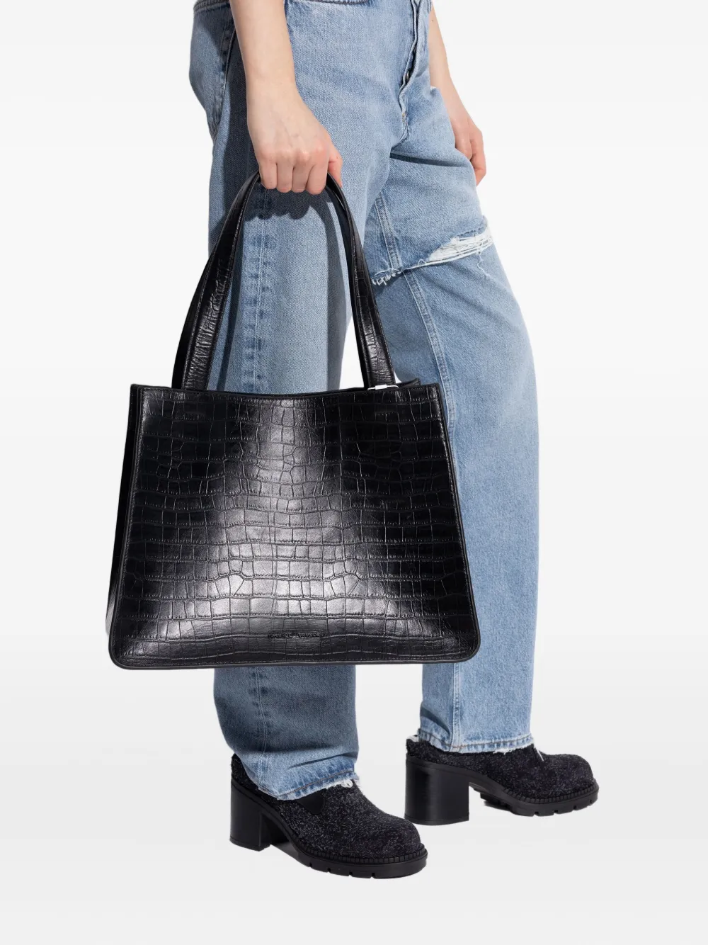 Samsoe & Samsoe Saclaire Top-handle Embossed Tote Bag In Black