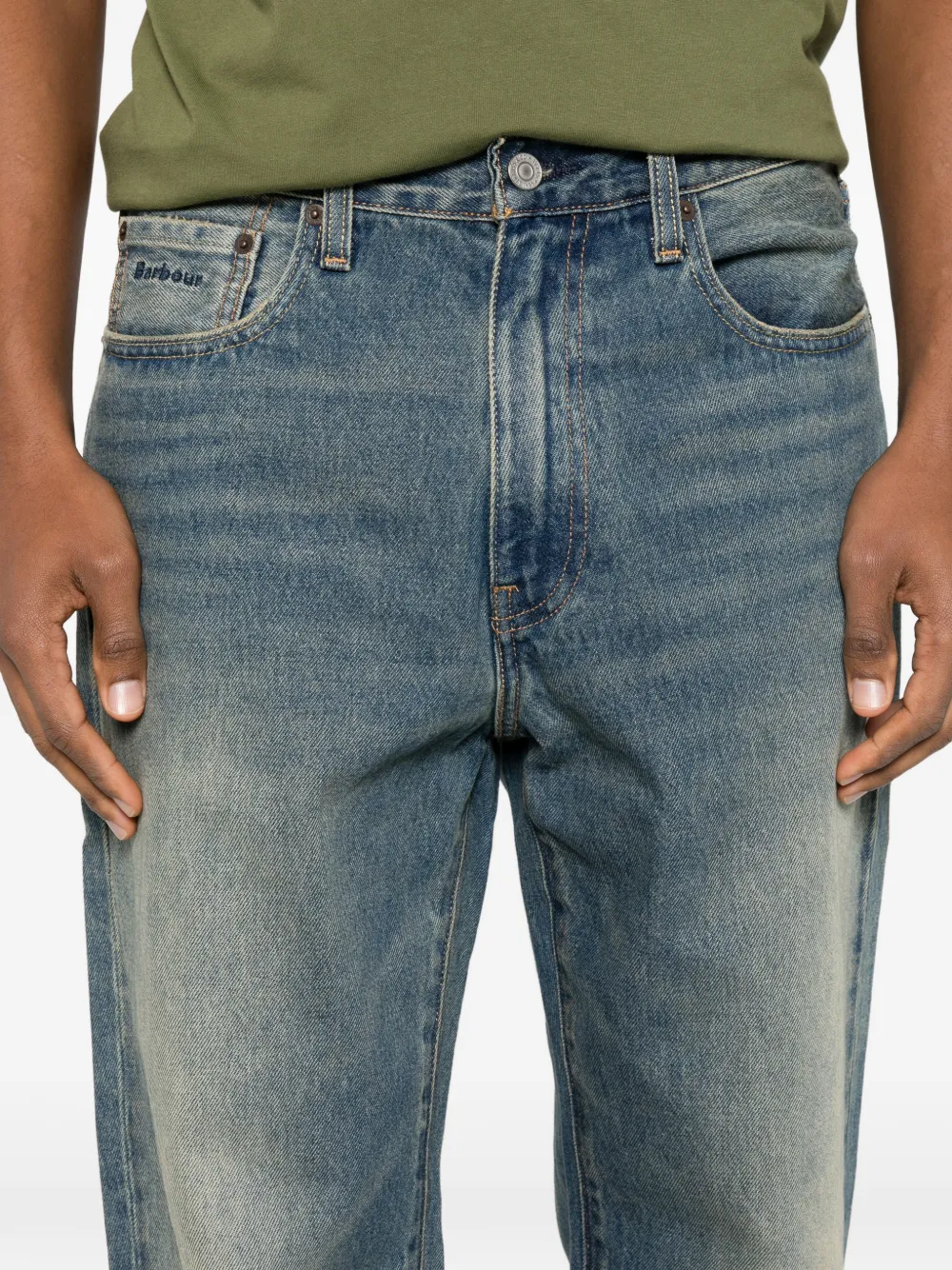 Barbour X Levi's Logo-patch Denim Trousers In Blue