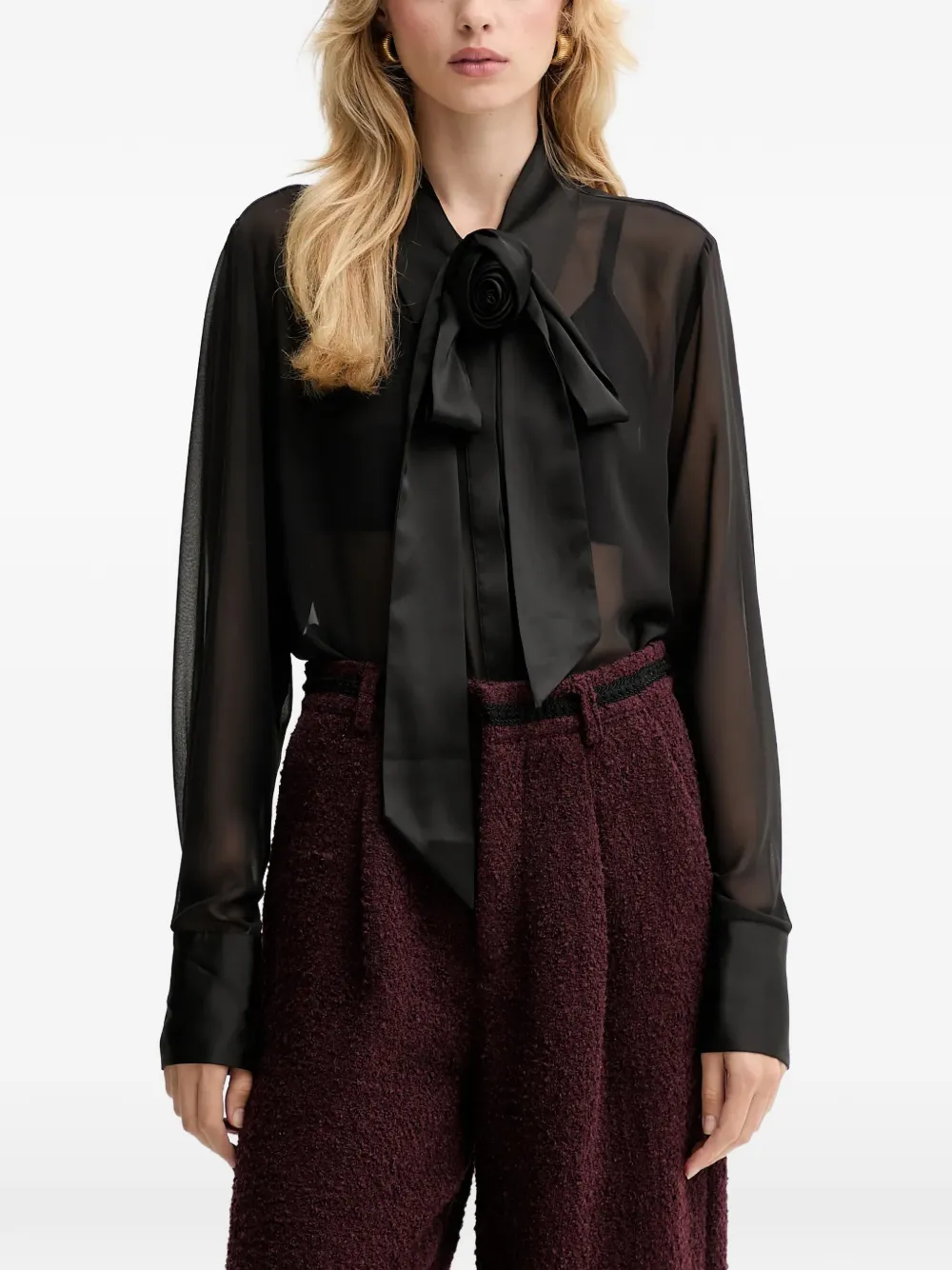 Gestuz GZlynne bow sheer blouse - Nero