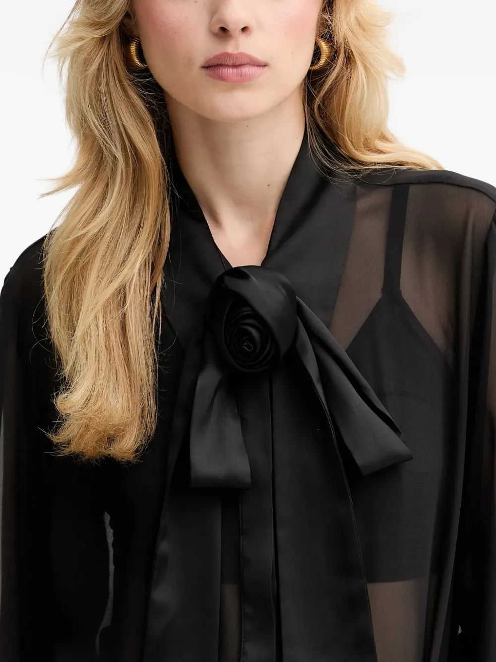 Gestuz GZlynne doorzichtige blouse met strik Zwart