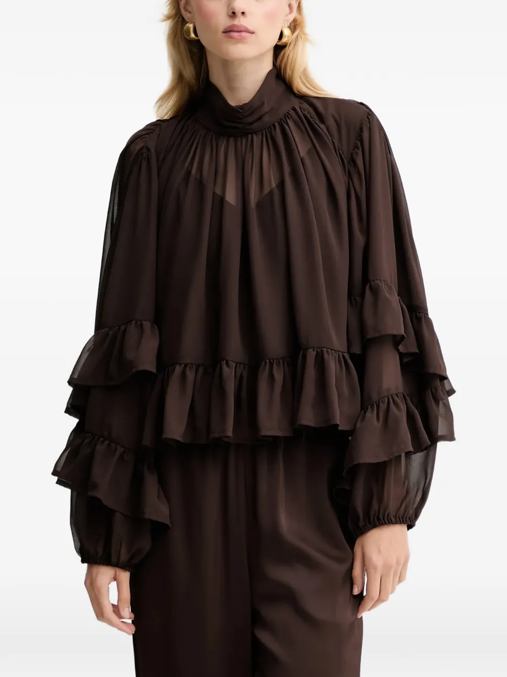 Gestuz GZmio ruffled high-neck blouse - Marrone