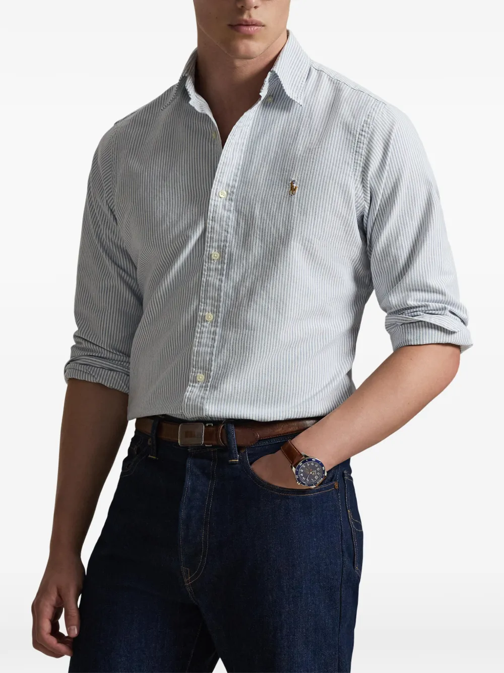 Polo Ralph Lauren Gestreept Oxford overhemd met borduurwerk Wit