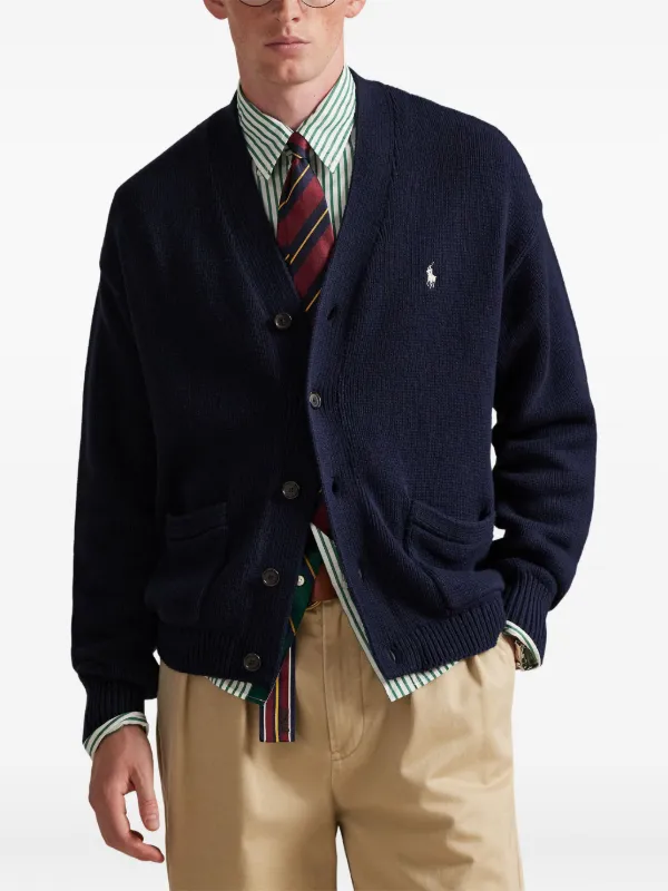 Polo Ralph Lauren Cardigan Com Logo Bordado | Azul | FARFETCH BR