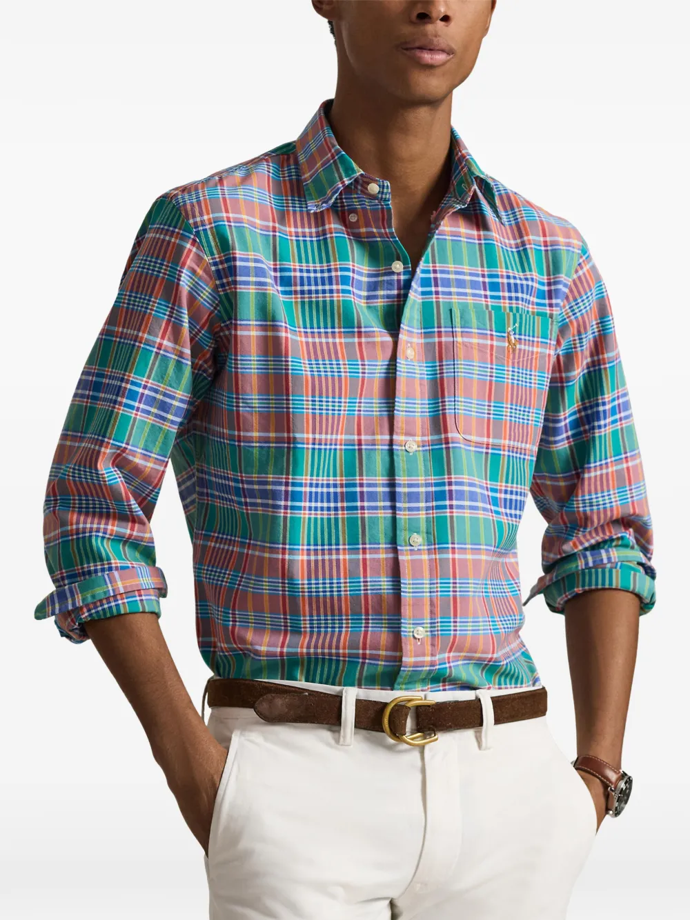 Polo Ralph Lauren Geruit overhemd met geborduurd logo Groen