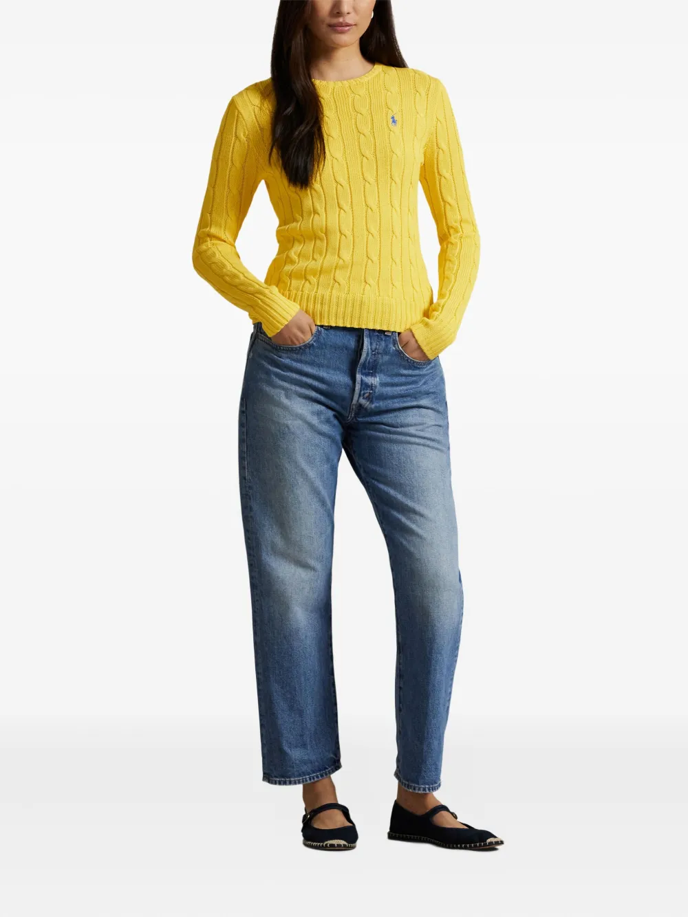 Polo Ralph Lauren Cable-knit Crew-neck Sweater In Yellow