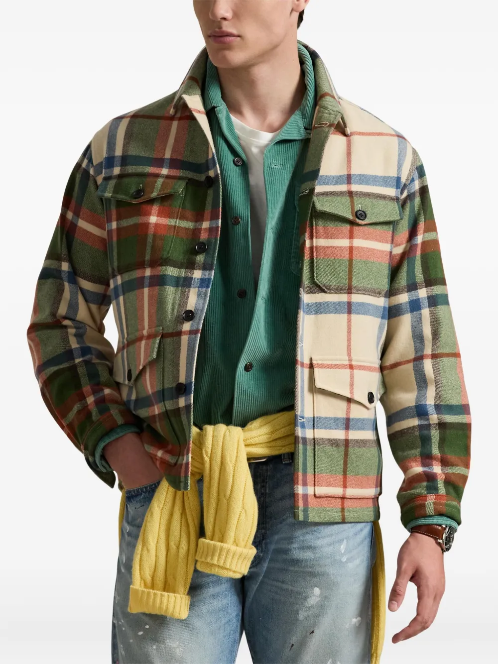 Polo Ralph Lauren Geruit shirtjack met knopen Beige