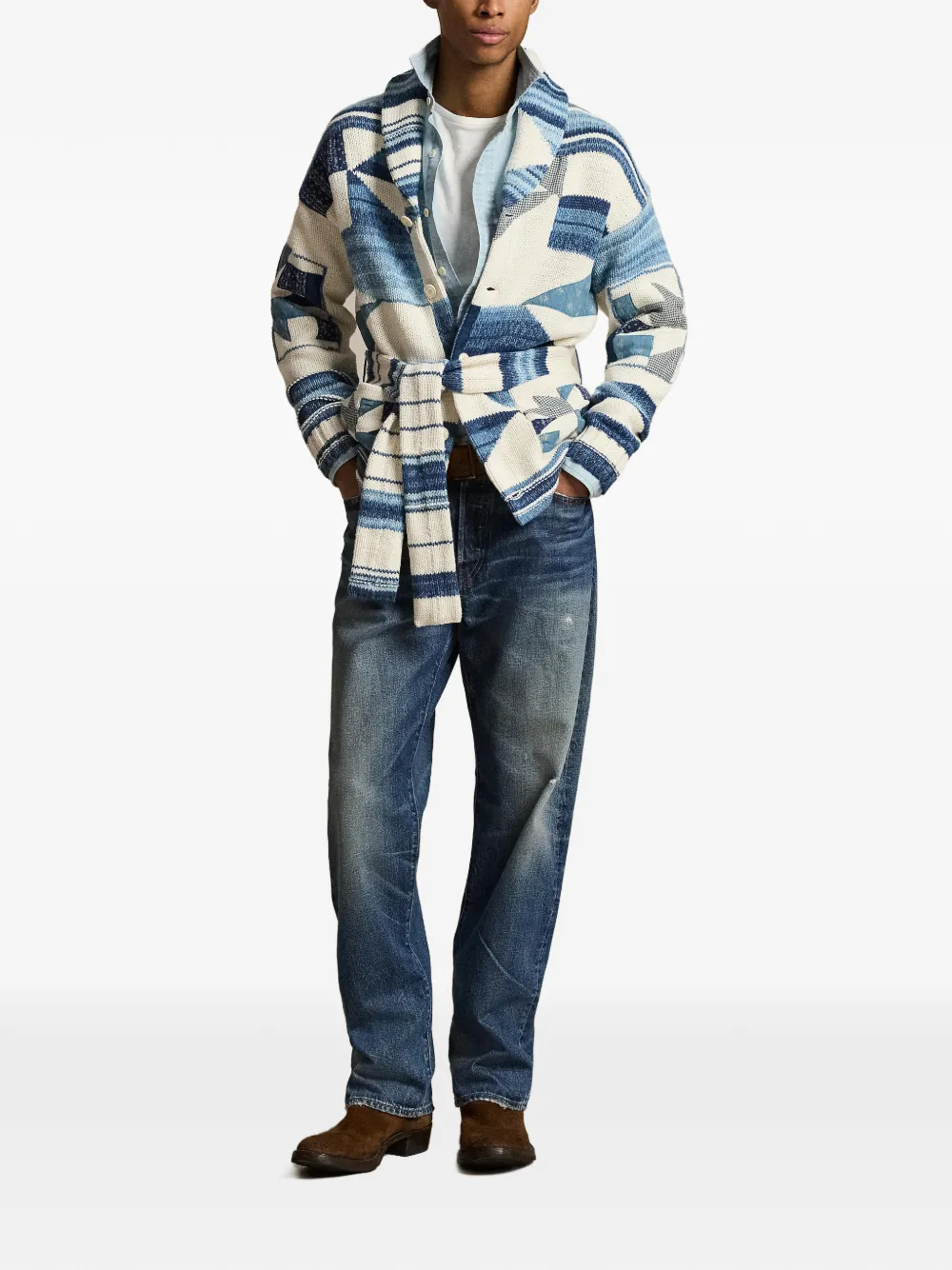 Polo Ralph Lauren Vest met patchwork en ceintuur Blauw
