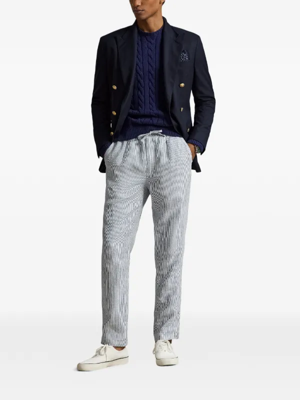 Italy製 Polo by Ralph Lauren ストライプ柄リネンパンツ Polo Ralph Lauren ストライプ ドローストリング パンツ | ブルー