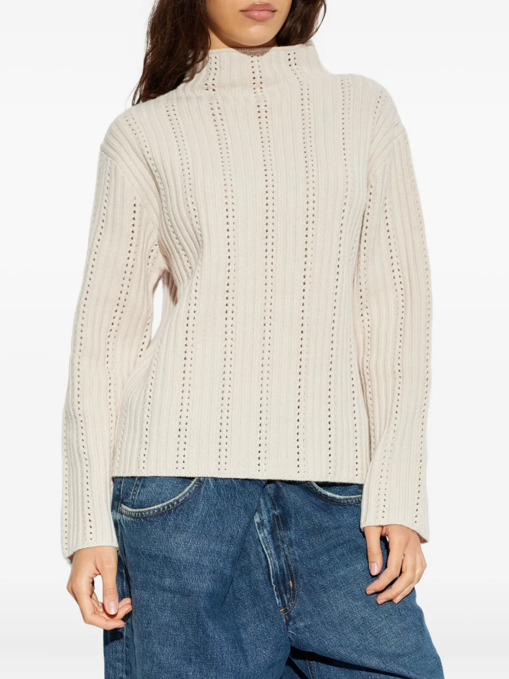 Samsoe & Samsoe Satilly Turtleneck Openwork-design Sweater In Neutral