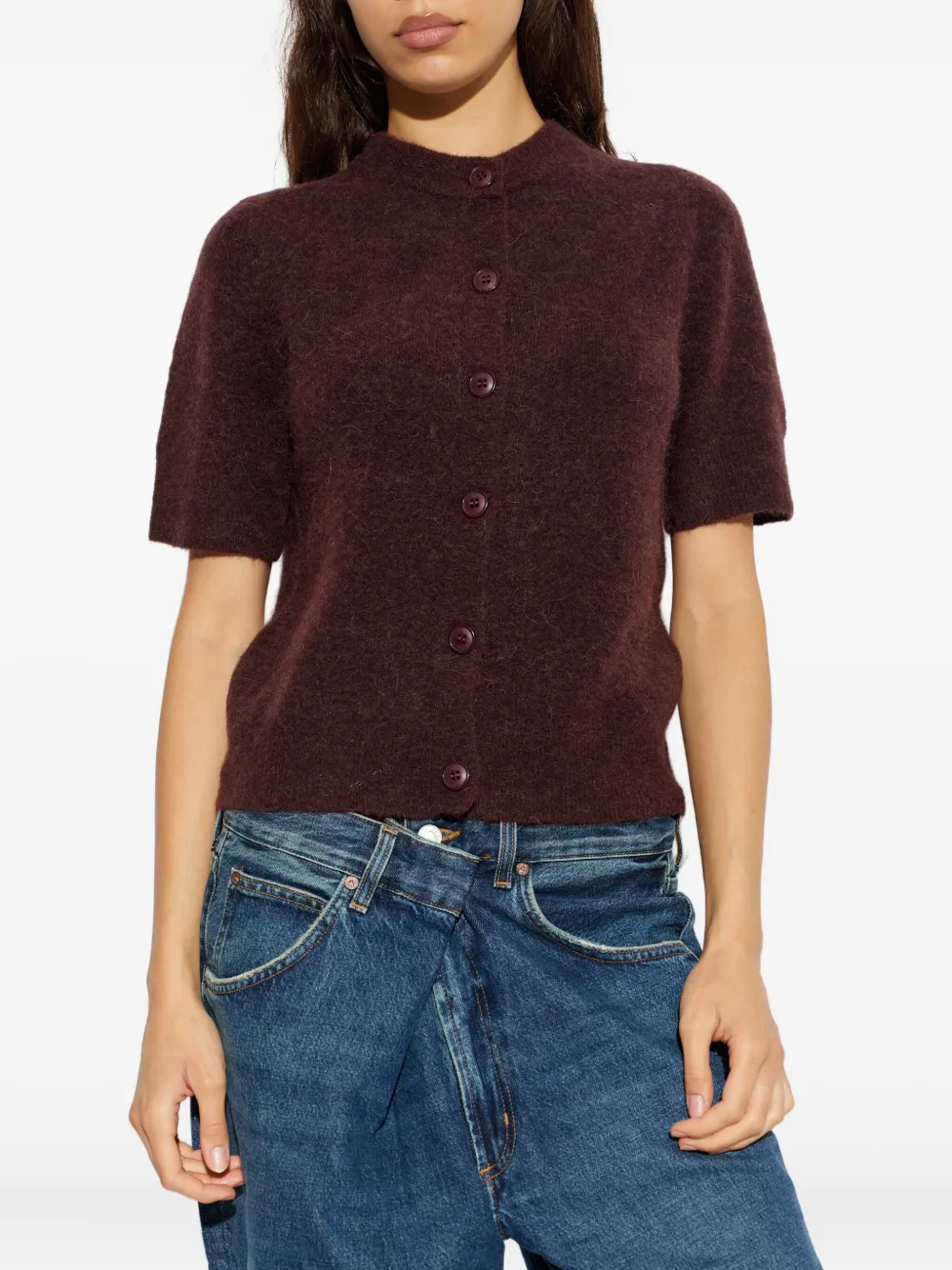 Samsoe & Samsoe Button-fastening Short-sleeved Cardigan In Brown