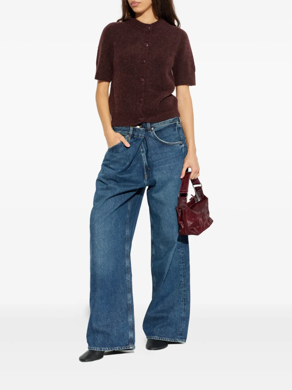 Samsoe & Samsoe Button-fastening Short-sleeved Cardigan In Brown