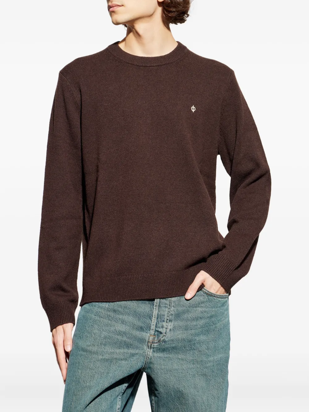 Samsoe & Samsoe Sapatrik Logo-embroidered Crew-neck Sweater In Brown