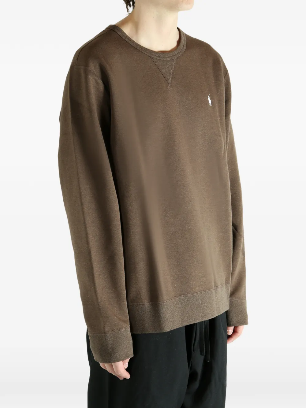 Polo Ralph Lauren Long-sleeve Double Knit Tech Crewneck Sweatshirt In Brown