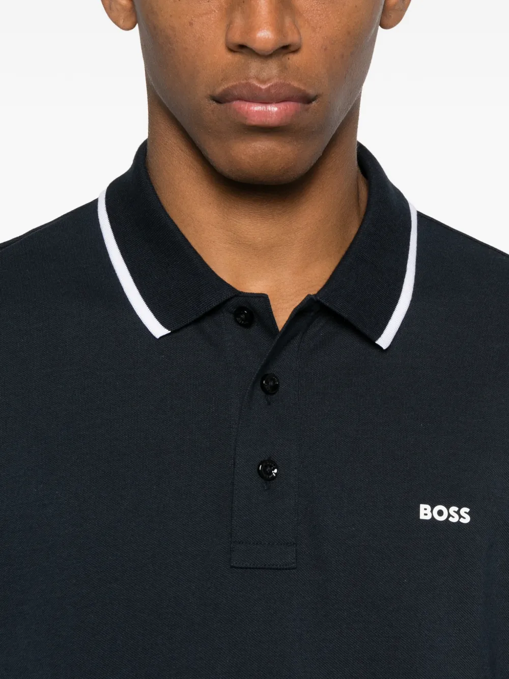 BOSS Poloshirt met knoop afwerking Blauw