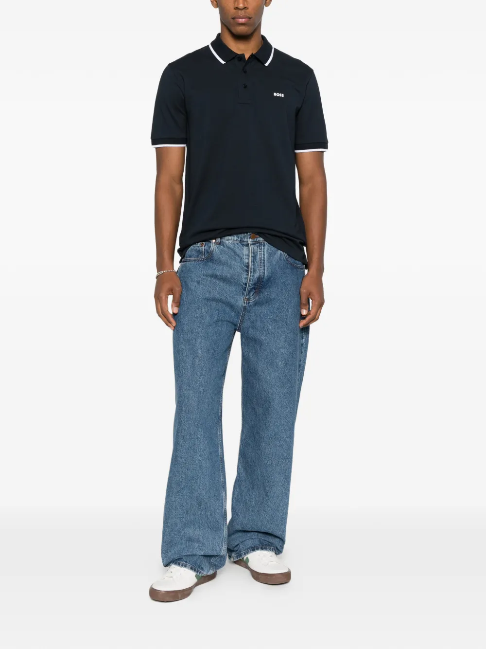 BOSS button trim polo shirt - Blauw