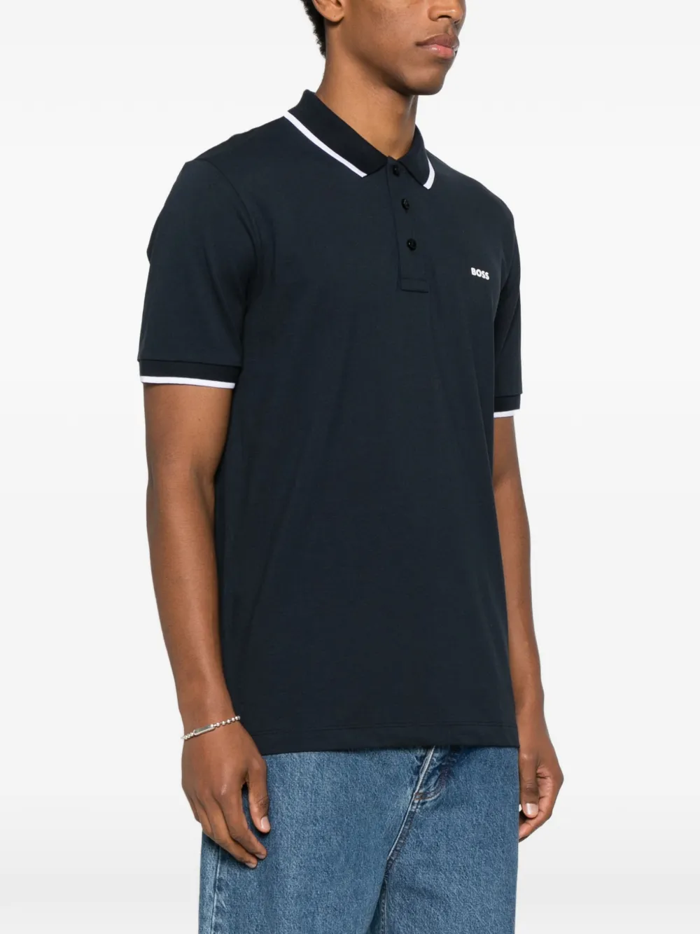 BOSS Poloshirt met knoop afwerking Blauw