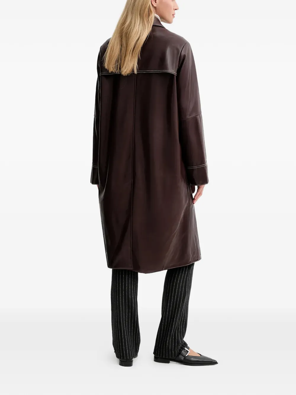 PS Paul Smith stitching buttoned leather coat - Bruin