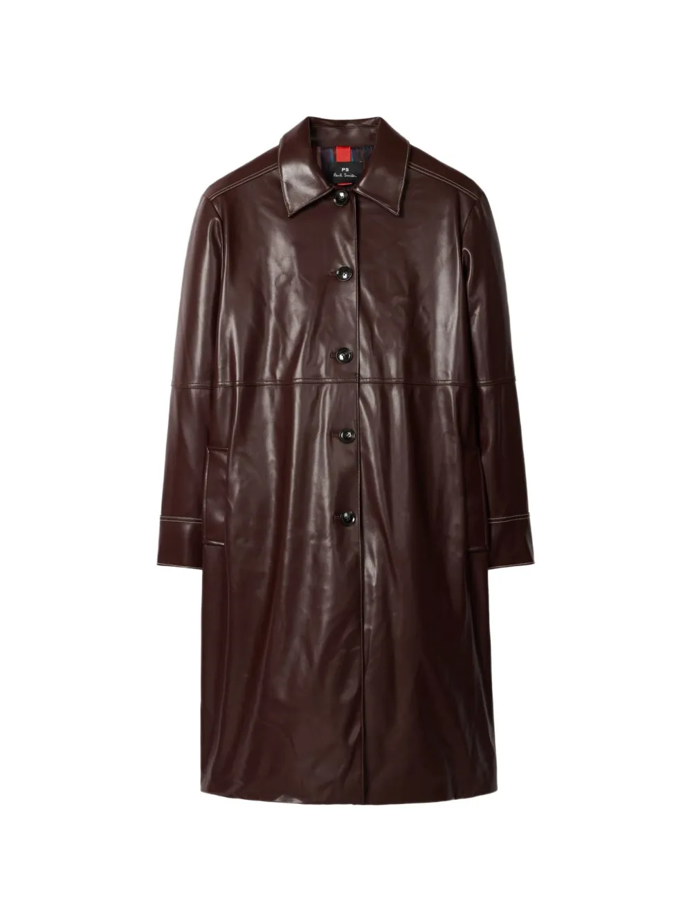 PS Paul Smith stitching buttoned leather coat - Braun
