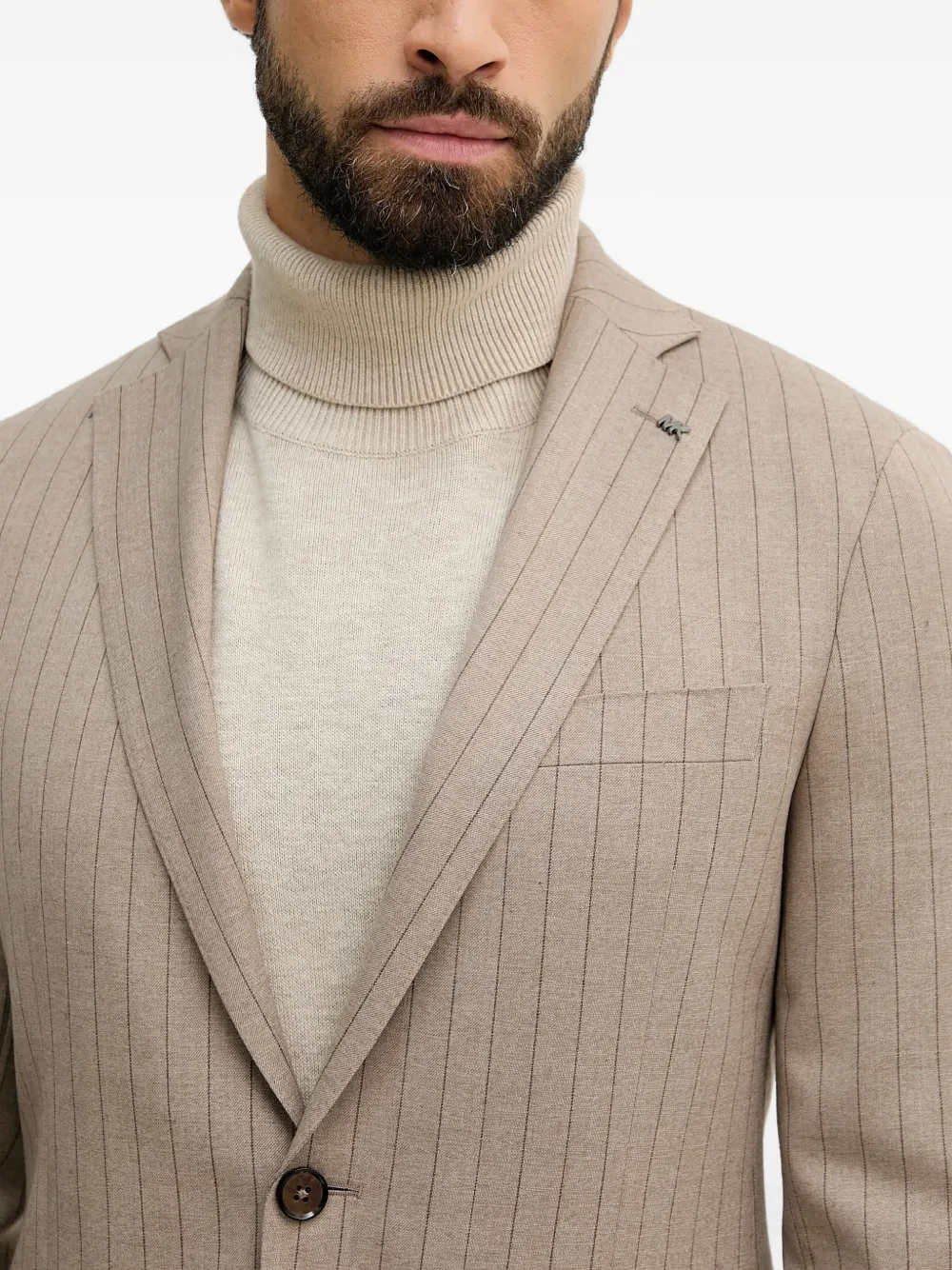 Michael Kors Blazer met krijtstreep en enkele rij knopen Beige