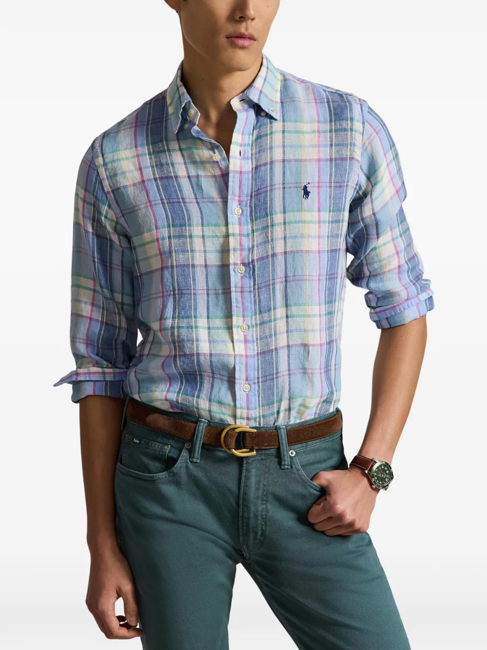 Polo Ralph Lauren Geruit linnen overhemd Blauw