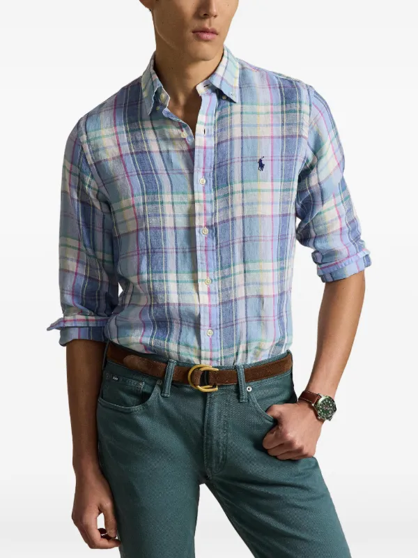 Polo Ralph Lauren チェック リネンシャツ | ブルー | FARFETCH JP