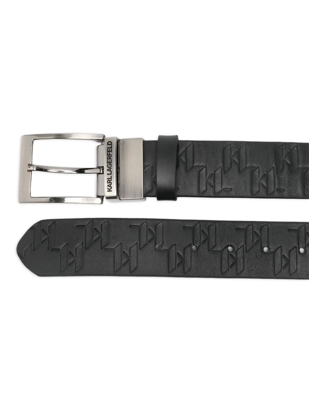 Karl Lagerfeld embossed calf leather buckle belt rev - Zwart
