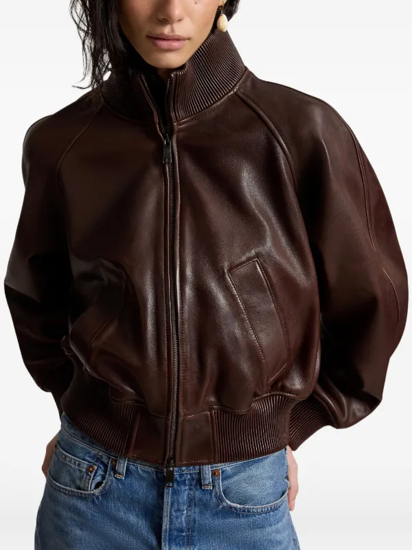 Polo Ralph Lauren zip-up Leather Jacket | Brown | FARFETCH SG