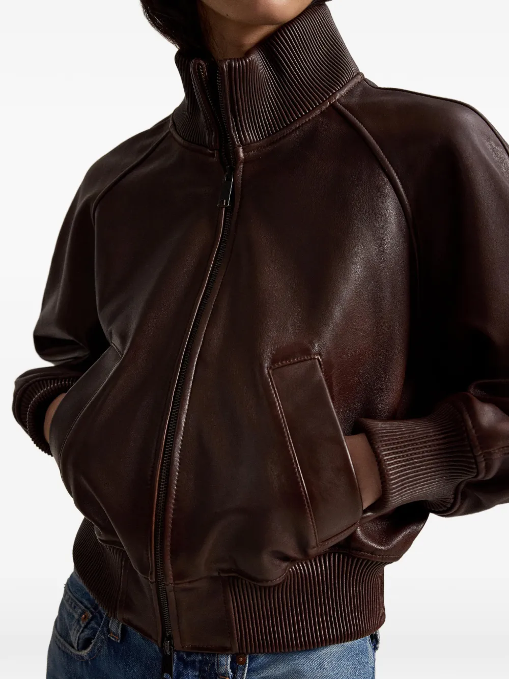 Polo Ralph Lauren Leren jack met rits Bruin