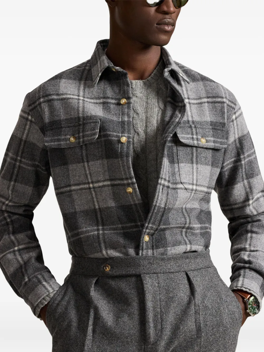 Polo Ralph Lauren Geruit wollen shirtjack met knopen Grijs
