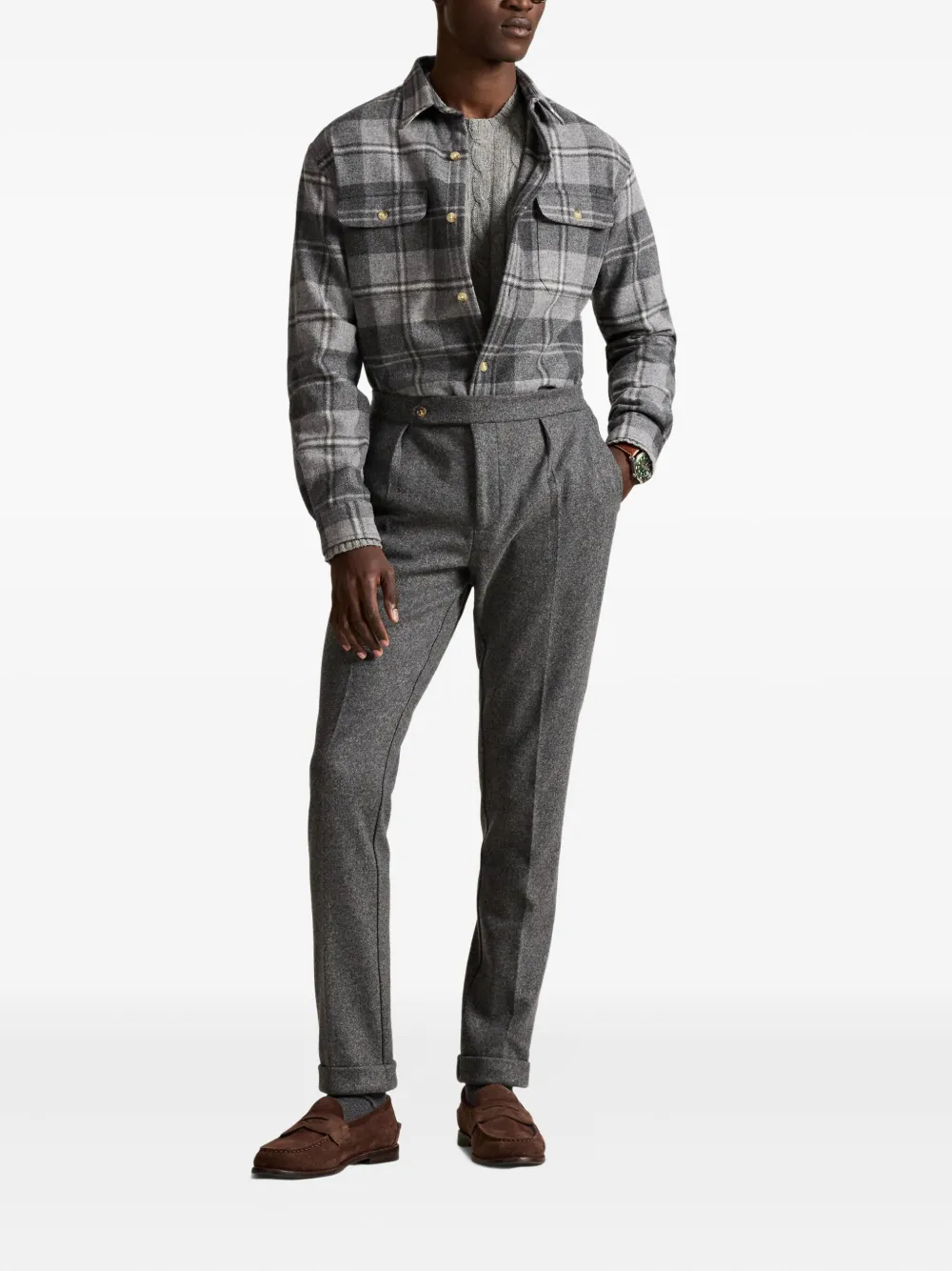 Polo Ralph Lauren Geruit wollen shirtjack met knopen Grijs