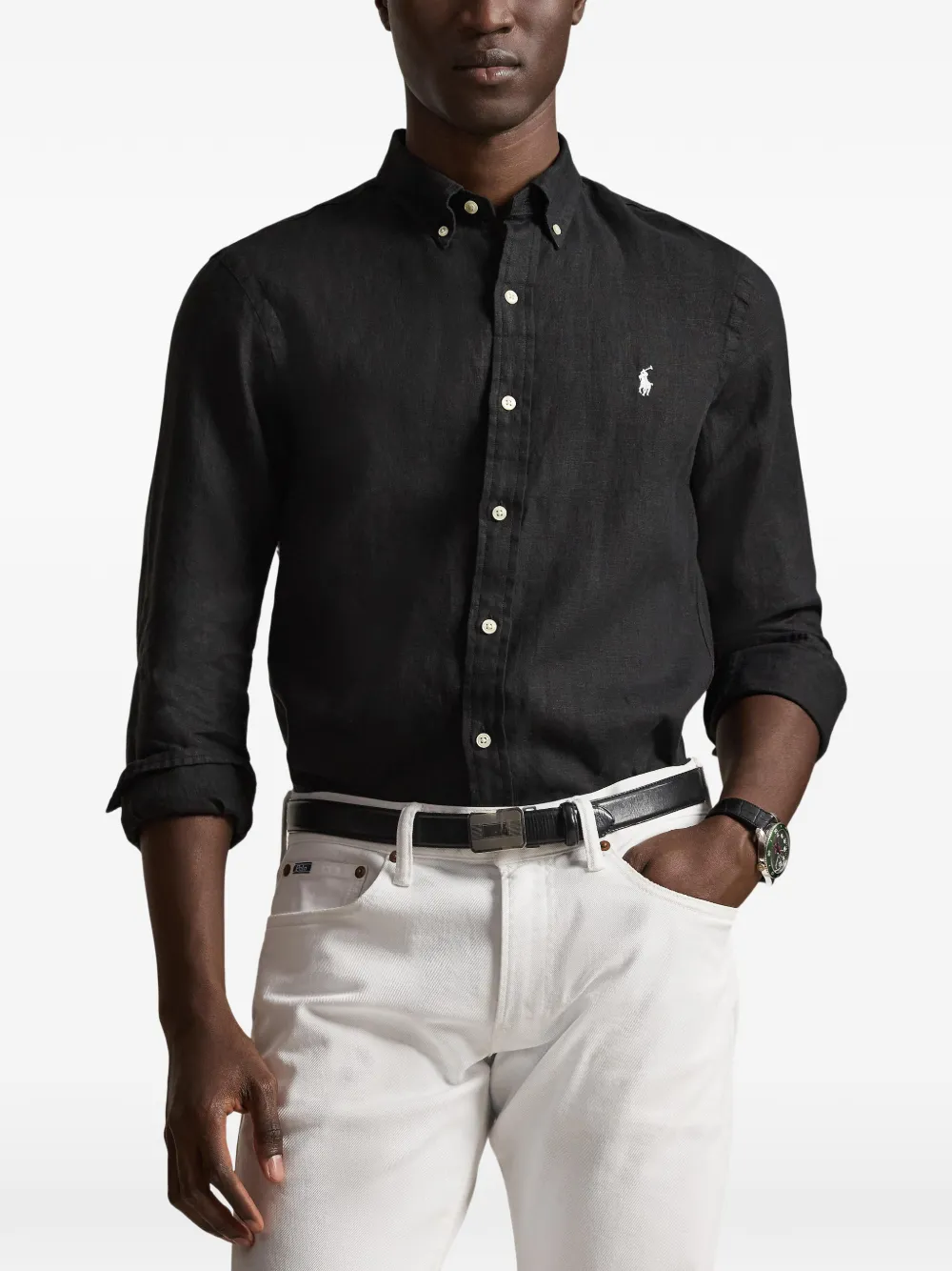 Polo Ralph Lauren Slim-fit overhemd met geborduurd logo Zwart