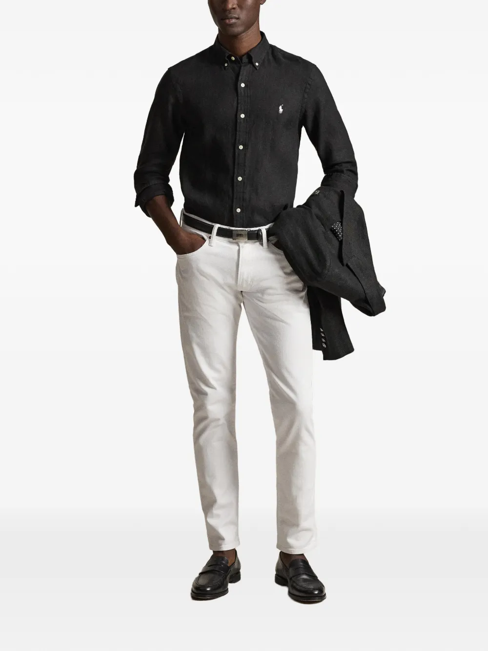 Polo Ralph Lauren Slim-fit overhemd met geborduurd logo Zwart