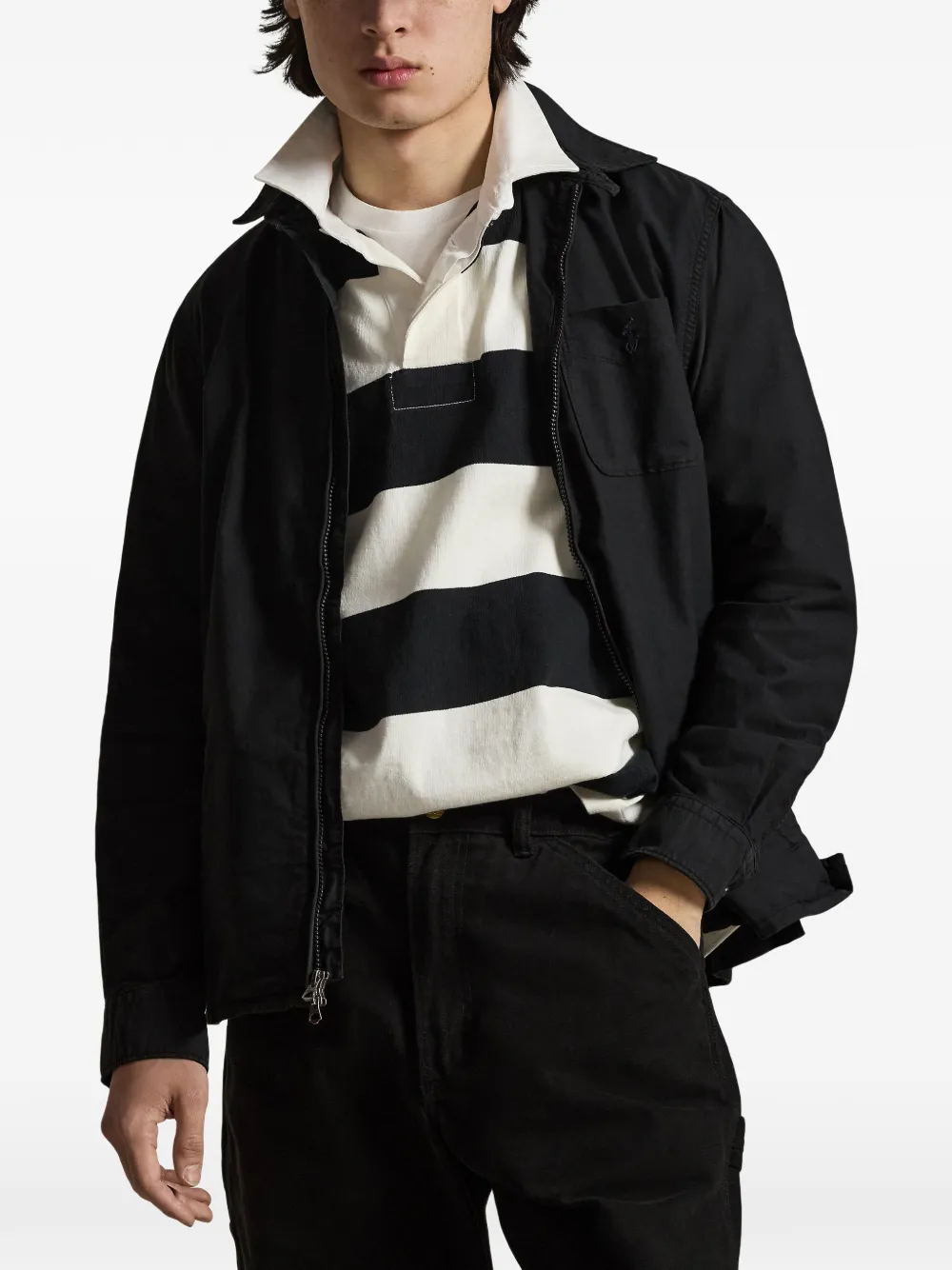 Polo Ralph Lauren 黒 ジャケット M Polo Ralph Lauren ジップポケット シャツジャケット | ブラック
