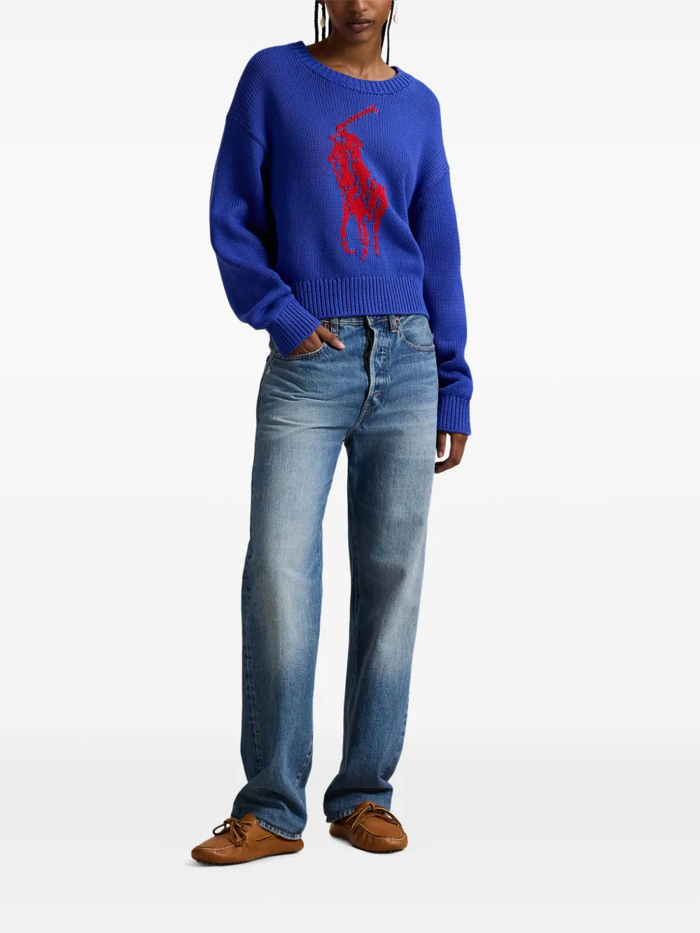 Polo Ralph Lauren Big Pony katoenen trui met ronde hals Blauw