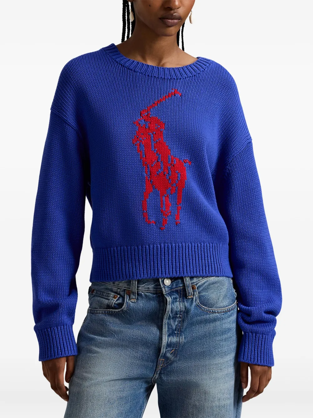 Polo Ralph Lauren Big Pony katoenen trui met ronde hals Blauw