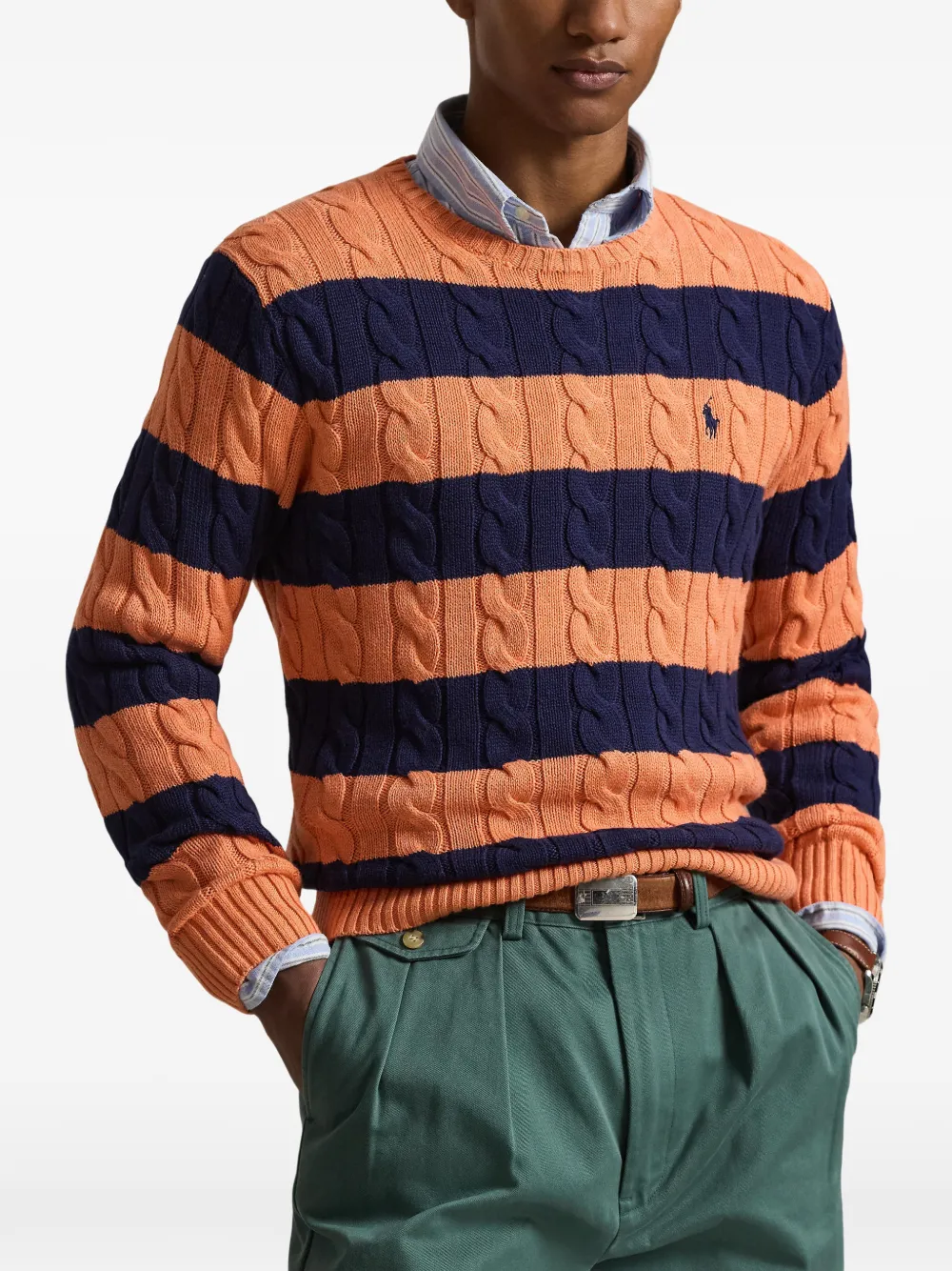 Polo Ralph Lauren Gestreepte kabelgebreide trui Oranje