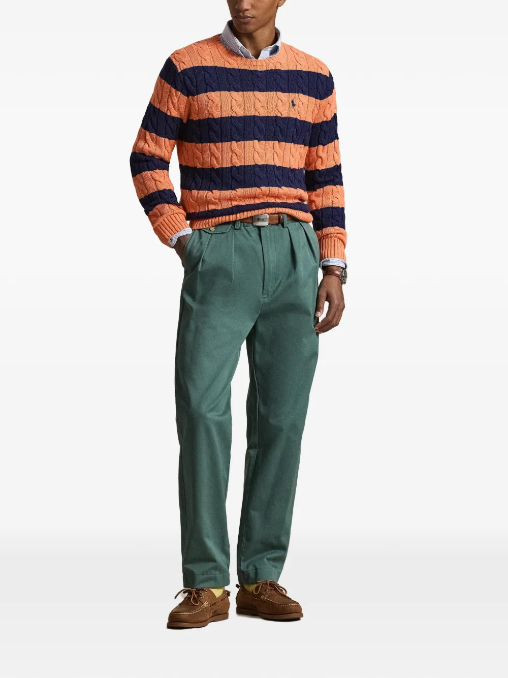 Polo Ralph Lauren Gestreepte kabelgebreide trui Oranje